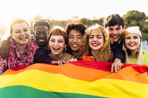 LGBTQ+ Community with pride flag 