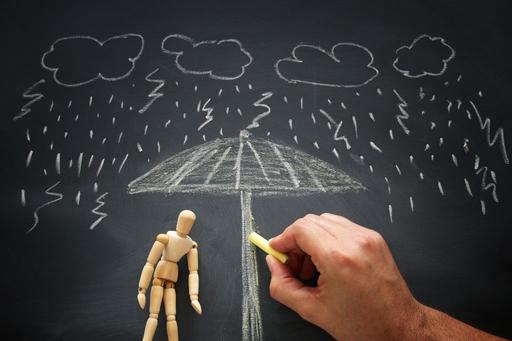 wooden person under umbrella during storm image