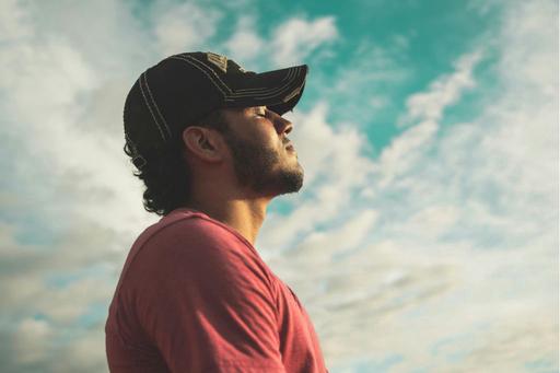 man doing mindful breathing